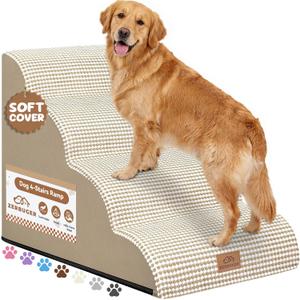 Zerbuger Dog Ramp and Stair for Bed 16" H-20 H,3-Step Cat Stair for Sofa and Chair,4-Step Dog Ramp for High Bed and Window,Durable Nonslip Fabric Cover for Indoor (Beige-20 H, Pet Friendly, 4)
