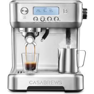 CASABREWS Neutron Pro Espresso Machine with Dual Boiler, 20 Bar Espresso Maker with Automatic Milk Frother and LCD Display, Cappuccino Latte Maker with Separate Hot Water System for Americano, Silver