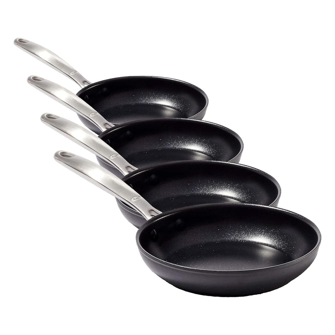 OXO Enhanced 8" Frying Pan Skillet,PFAS-Free Ceramic Nonstick,Durable Hard Anodized Cookware,Scratch Resistant,Stainless Steel Handle,Good Grips,Dishwasher Safe,Oven safe,Black,(Pack of 4)