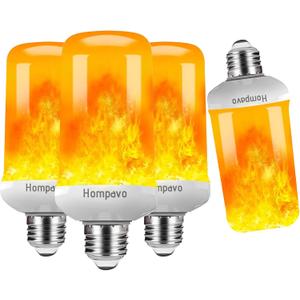 Hompavo Upgraded LED Flame Light Bulbs, 4 Modes Flickering Light Bulbs with Upside Down Effect, E26/E27 Base Flame Bulb for Halloween, Christmas,Indoor and Outdoor Decoration (White, Pack of 3)