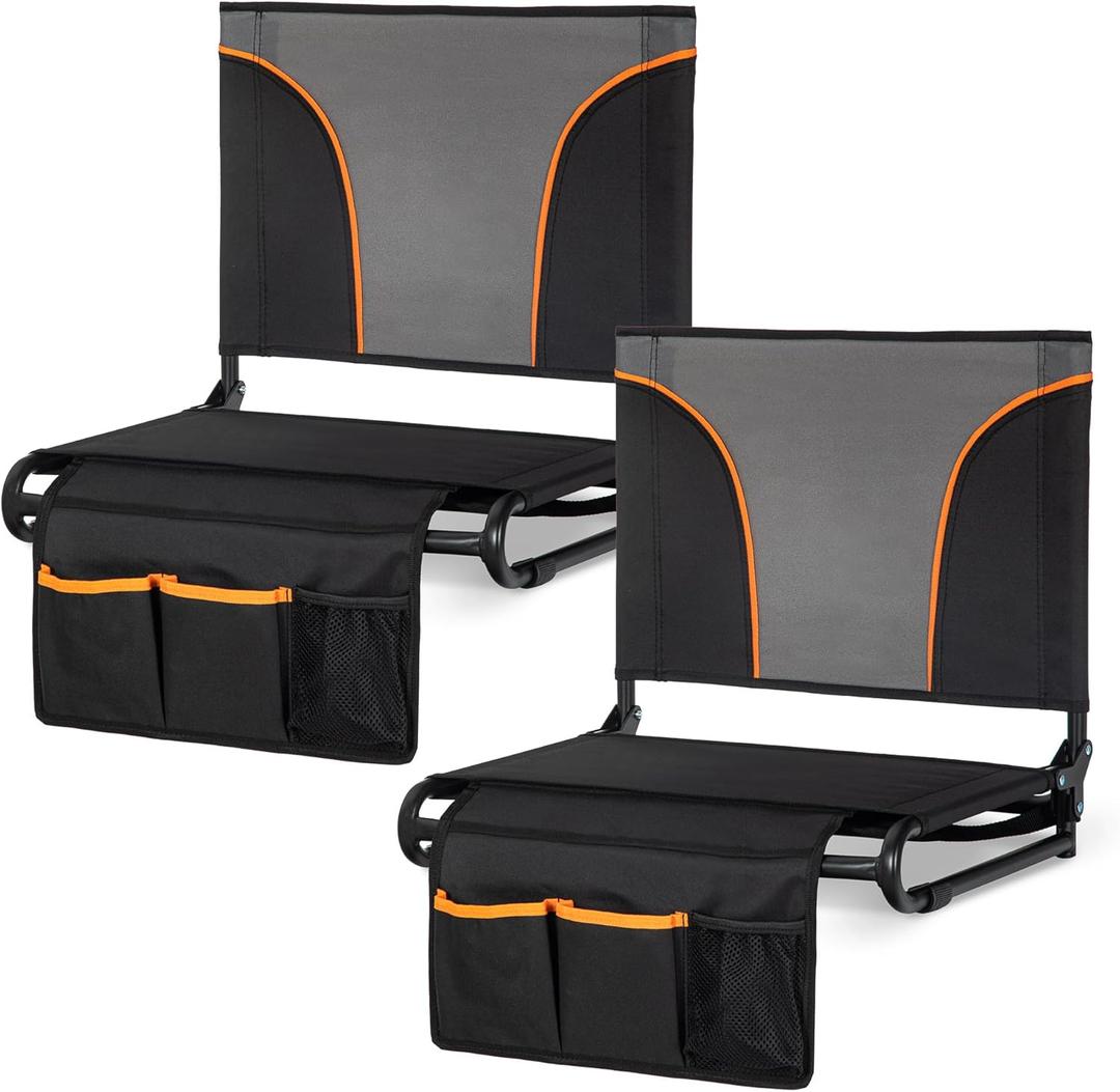 ALPHA CAMP Stadium Seat Padded Chair for Bleachers with Back& Arm Rest (Black)