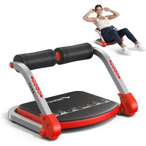MERACH Ab Machine for Home Gym, Adjustable Ab Trainer with 3 Resistance Levels, Sit Up Exercise Equipment for Core Workout, Automatic Rebound Ab Crunch Machine, Ab Workout Equipment for Stomach (Red)