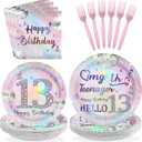 96Pcs 13th Birthday Party Decorations for Girls Teenager Plates and Napkins Iridescence Silver Pink 13th Tableware for Teenager Girls Thirteen Birthday Party Decorations Serve 24