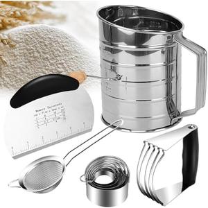 Biscuit Cutter Set Stainless Steel, 9 Pcs Pastry Blender Set with Biscuit Cutter, Dough Cutter, Pastry Cutter, Flour Sifter and Fine Mesh Strainer, Biscuit Cutters for Baking, Cooking, Cookies, Donuts