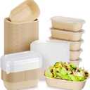 Remerry 100 Sets 23 oz Disposable Bowls with Lids Paper Meal Prep Containers Disposable Paper Food Containers Throw Away Lunch Salad Bowls for Restaurant Party Serving