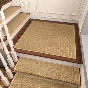 Bullnose Carpet Stair Treads, Non Slip Landing Mat for Wooden Steps Indoor, Soft Stair Rugs for Pets, Indoor Doormat for Kitchen Bathroom, Washable, 30"x30" 1 Pcs, Beige