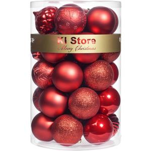 KI Store Red Christmas Balls 34pcs 2.36-Inch Christmas Tree Decoration Ornaments for Xmas Tree Holiday Wreath Garland Decor Ornaments Hooks Included