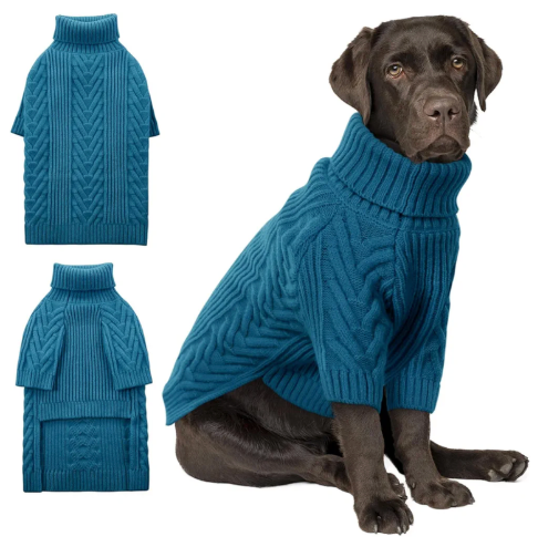 ASENKU XXL Dog Sweater for Extra Large Dogs, Pet Sweatshirt Apparel Turtleneck Pullover Winter Outfits for Pitbull, Labrador Retriever(Teal Blue, 3XL)