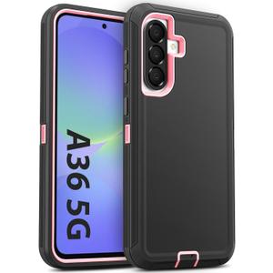 Jelanry for Samsung Galaxy A36 5G Rugged Series Case - Black/Pink, Heavy Duty Dual-Layer Shockproof Bumper Protective Cover with Port Anti-Dust/Scratch Protection, Raised Edges Protect Camera & Screen