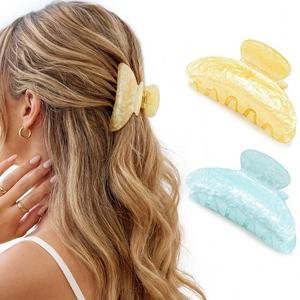 CAKURE Acrylic Hair Clips Medium Claw Clips for Thick Thin Hair Accessories for Women and GirlsPack of 2 (f-light blue&yellow)