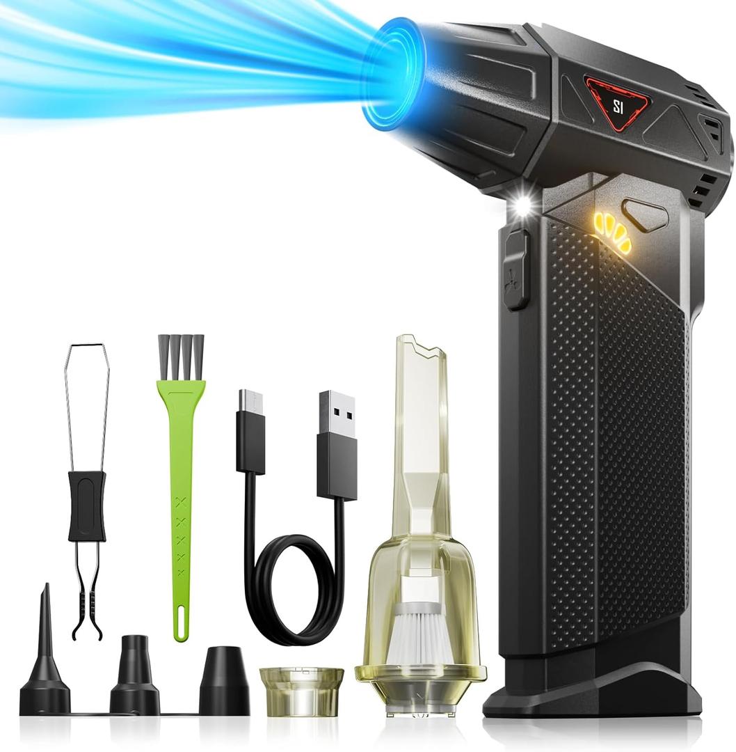 Compressed Air Duster, 180,000 RPM Mini Electric Air Duster  with LED Light, Cordless Air Blower, Rechargeable, Stepless Speed for Keyboard, PC, Laptop Cleaning