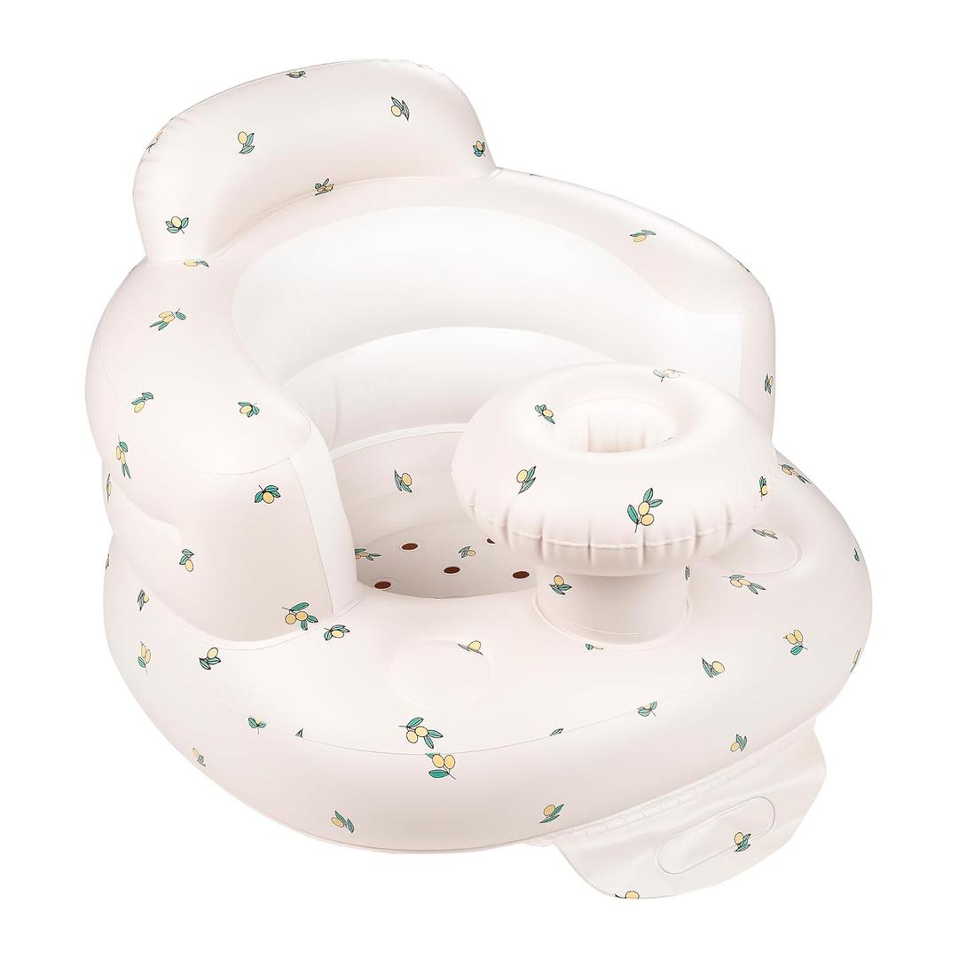 QMVESS Inflatable Baby Seat with Tray, Fully Supportive Infant Floor Seat Baby Chairs for Entertaining Built in Air Pump Blow Up, Learning Sit-Up Seat for Infants 3 Months & Up (Olive)