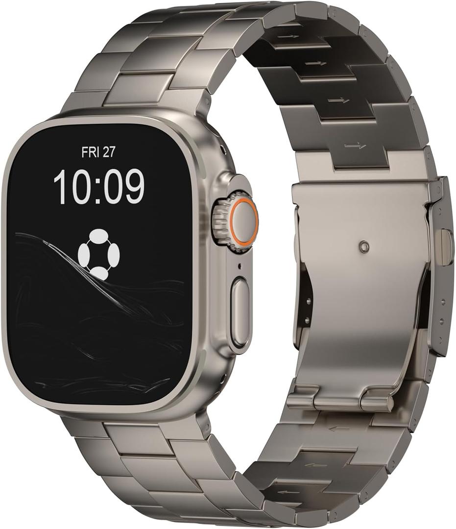 CRNS01 Titanium Watch Band Compatible with Apple Watch Ultra 3/2/1 49mm, Series 11/10 46mm - Military-Grade DLC Coating, Scratch Resistant & Perfect Ultra Color Match for Men (CRNS01 Max| Folding Clasp | Titanium)