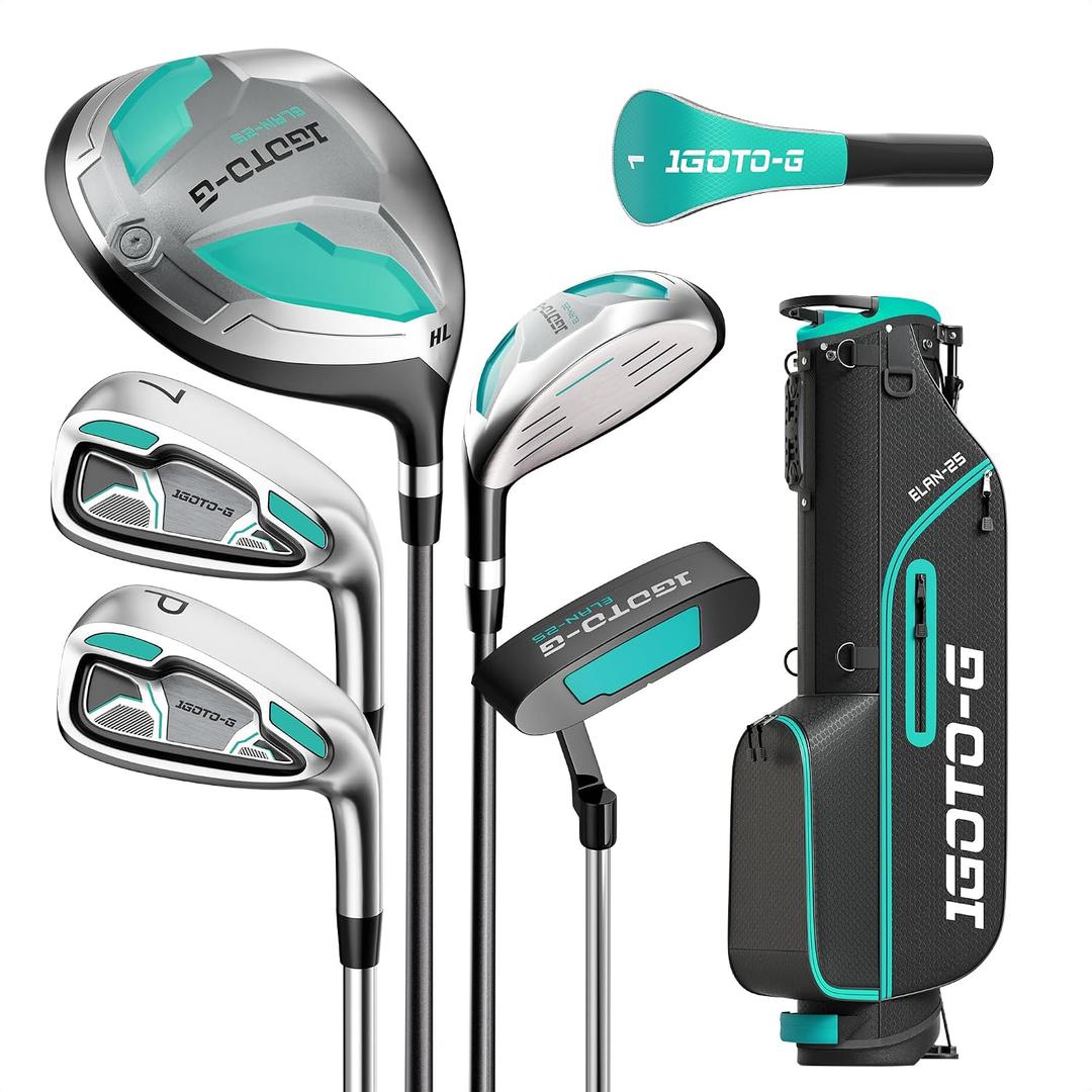 7 Pieces Golf Clubs Set for Men & Women - Complete Mens Golf Clubs Full Set Right/Left Handed Includes Stand Bag with Rain Hood, 1# Drive, 5# Hybrid 7# PW# Irons and Putter