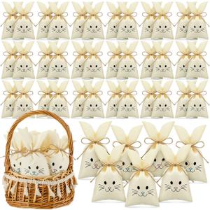 SilTriangle 72 Pcs Easter Treat Sacks Bags with Drawstring Bunny Gift Bags Bunny Party Favors Small Burlap Bag for Kids Goody Basket Party Supplies Cookies Candy Chocolate Hunt Stuffer