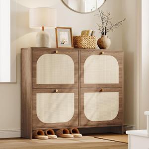 Nicetree Shoe Cabinet Storage for Entryway, Narrow Shoe Organizers with 4 Flip Drawers, Freestanding Large Shoe Rack with 3-Tier Adjustable Shelves for Hallway (4-Drawers, Oak Color)