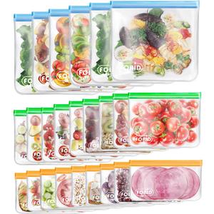 FORID 24 Pack Reusable Food Storage Bags, Silicone Gallon Freezer Bags, Sandwich Snack Resealable Lunch Bags, Extra Thick Leakproof for Marinate Food, Fruit Cereal Travel Items Home Kitchen