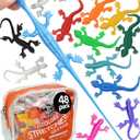 UpBrands 48 Super Stretchy Lizard Toys 3" Bulk Set, 12 Colors, Gecko Kit for Birthday Party Favors for Kids, Goodie Bags, Easter Egg Basket Stuffers, Pinata Filler, Classroom Prizes (Multicolor)