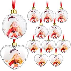 12 Pieces Photo Ornament Ball Plastic Christmas Hanging Personalized Photo Frame Ornament Christmas Photo Baubles for Christmas Valentine's Day Decor (Cute Style, 2.95 x 3.5 Inch, 3.34 x 3.54 Inch)
