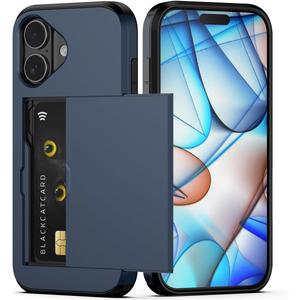 Nvollnoe Compatible with iPhone 17 Case with Card Holder Dual Layer Heavy Duty Protective Shockproof Hidden Card Slot Slim Wallet Phone Case for Women&Men 6.3 inch (Blue)