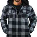 Thick Winter Jackets for Men Plaid Flannel Hoodie Sherpa Fleece Lined Hooded Coat Heavy Warm Full Zip Up Sweatshirt (4X-Large, Grey)