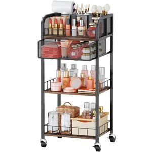 HapiRm Makeup Organizer Storage Cart - 4 Tier Skincare Make Up Storage with Drawer, Rolling Makeup Cart Vanity Organizer Cosmetics Display Cases Holder for Skin Care Perfume Nail Polish Brush (Black)