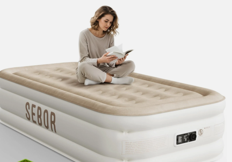 Sebor Twin Air Mattress 18" with Built-in Pump Storage Bag Camping Travel