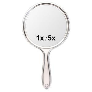 Macaki Handheld Mirror with Handle, 10.5 x 5.7 inches, Double-Sided 1X/5X Magnification Travel Makeup Mirror for Women,White