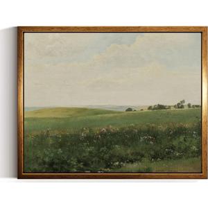 InSimSea Golden Framed Vintage Canvas Wall Art Summer Landscape with Rolling Fields 8x10 inch, Vast Grassland Painting Prints, Wild Field Landscape Scenic Artwork for Living Room Bedroom Wall Decor