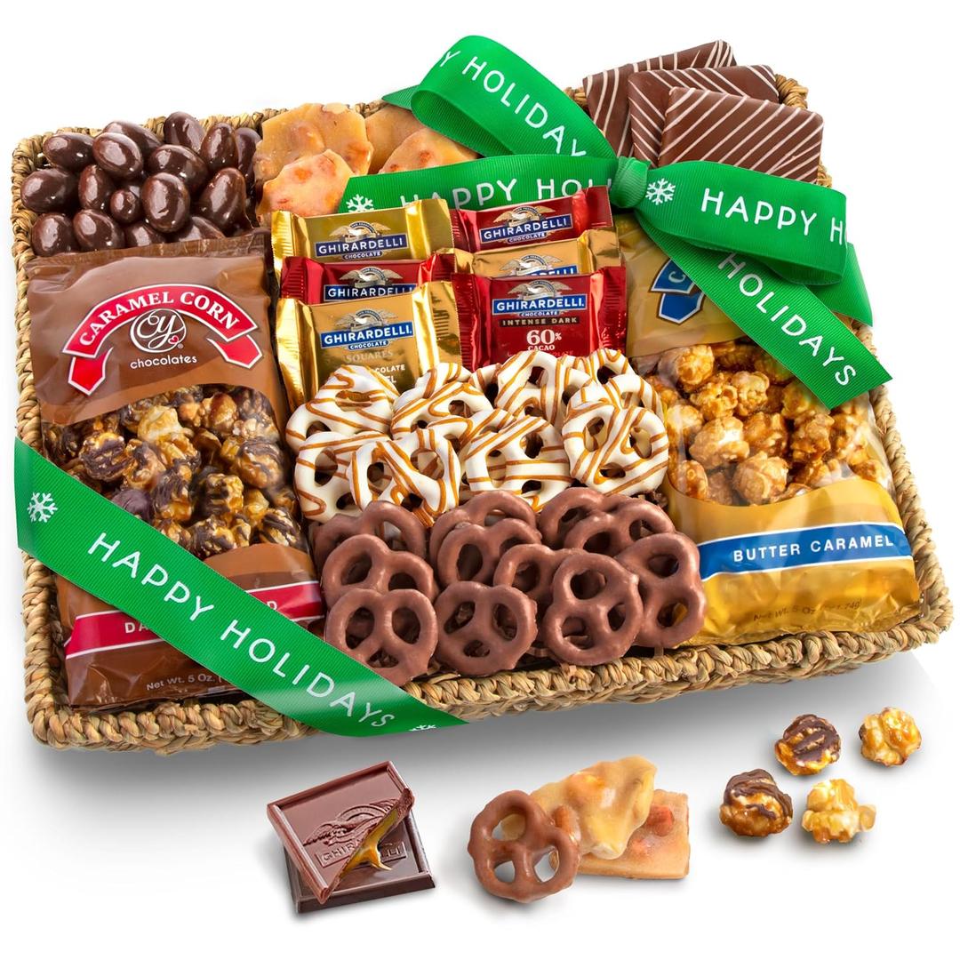 A Gift Inside Happy Holidays Chocolate Caramel and Crunch Grand Gift Basket (EXP 09/25/26)