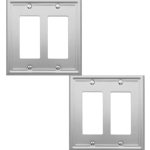 BESTTEN 2-Gang Combination 1-Toggle/1-Decor Wall Plate, Mid-Size, Metal Double Outlet Covers and Switch Plates, 2 Pack, Polished Brass, Zinc Alloy