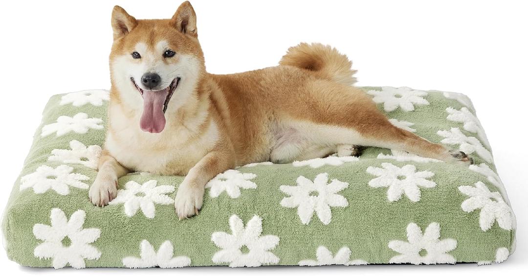 LE SURE Dog Beds Large Sized-Thick Shredded Chopped Foam Pet Bed Indoor as Bed Gift with Removable Cover, Cute Modern Fuzzy Plush & Anti Slip Bottom, Green (35.0"L x 22.0"W x 4.0"Th)