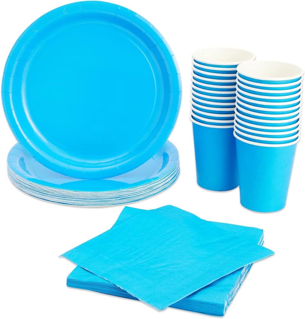 Juvale Serves 24 Blue Party Supplies, Disposable Paper Plates, Cups, Napkins for Birthday Party, Graduation, Gender Reveal, Baby Boy Shower, Picnic, Celebration (72 Pieces)