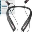 Bluetooth 5.3 Neckband Bluetooth Headphone, Sweat Resistant Noise Cancelling Stereo Headphones, and Retractable Ear Tips for Music, Conference, VideosBright Black