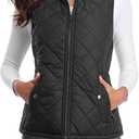 Fuinloth Women's Lightweight Warm Puffer Quilted Vest - 4-Pockets Stand Collar Zip Gilet, Fall Winter Outerwear (Black, Small)