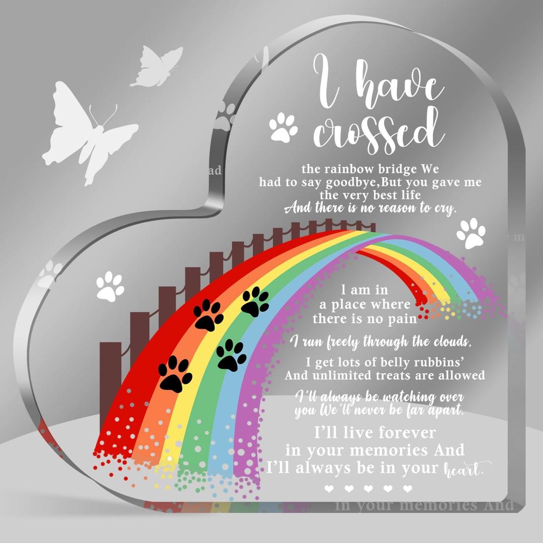 Xendelow Pet Memorial Gifts, Sympathy Gifts for Loss of Dog Cat, Pet Sympathy Present, Pet Memorial Acrylic Rainbow Bridge Decorations, Condolences Gift for Remembrance, Bereavement Gift for Loss Pet