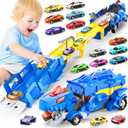 Dinosaur Toys for Kids 3-5, Dinosaur Truck with 12 Cars Toys, Car Track Set, Birthday Gifts Toys for 3 4 5+ Year Old Boys Girls, Transport Carrier Truck for Toddlers, Chritsmas Gifts