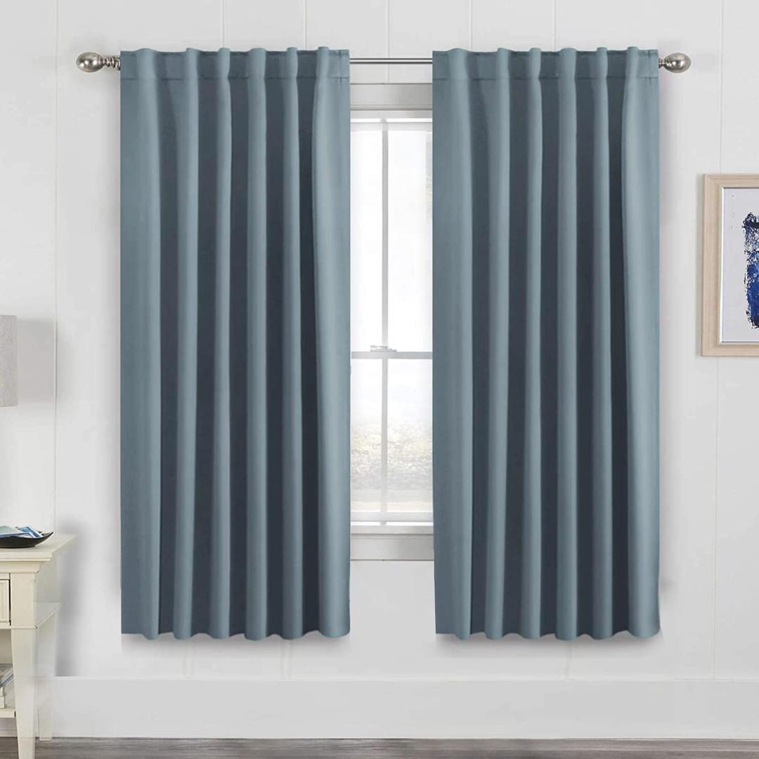 H.VERSAILTEX Blackout Curtains Thermal Insulated Window Treatment Panels Room Darkening Blackout Drapes for Living Room Back Tab/Rod Pocket Bedroom Draperies, 52 x 72 Inch, Stone Blue, 2 Panels