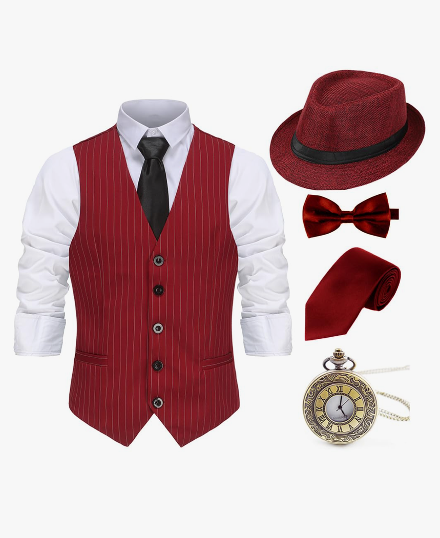 Gionforsy 1920s Mens Costume Gatsby Gangster Costume Accessories Set 20s Hat Bow Tie size M