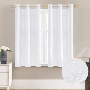 XTMYI White Short Room Darkening Curtains for Bedroom,Thermal Insulated 80% Blackout Light Blocking Grommet Window Curtains for Kitchen Bathroom,46 by 48 Inch Length 2 Panels Set 