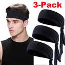 3-Pack Black Head Tie Hair Band Sports Headband Bandana Wrap Sweatband Men Women