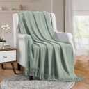 Vonty Sage Green Knitted Blanket with Tassels Fringe 50" x 60", Super Soft Knit Throw Blanket, Farmhouse Decorative Lightweight Blanket for Couch, Sofa, Bed