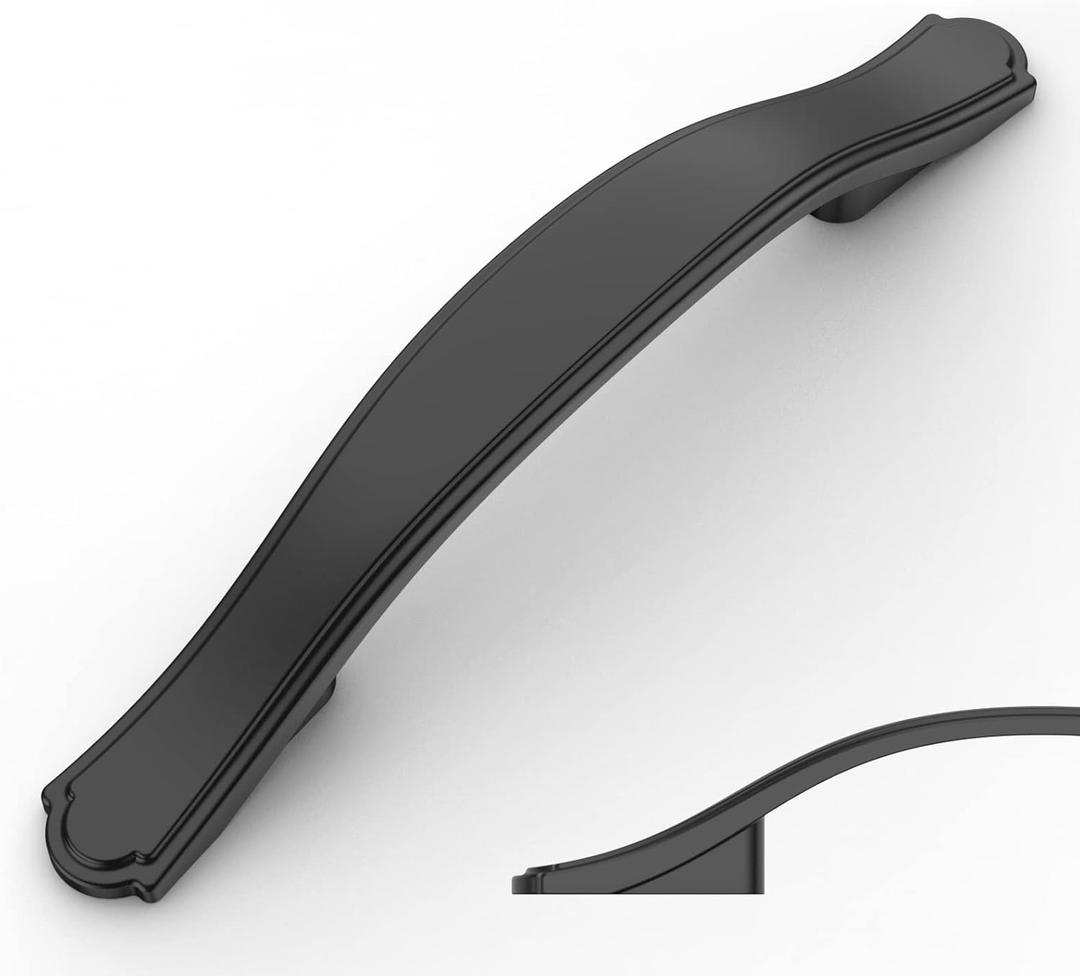 Asidrama 10 Pack 3 Inch(76mm) Matte Black Kitchen Cabinet Handles Cabinet Pulls Kitchen Cabinet Hardware for Cupboard Drawer Pulls,Curved-10 Pack