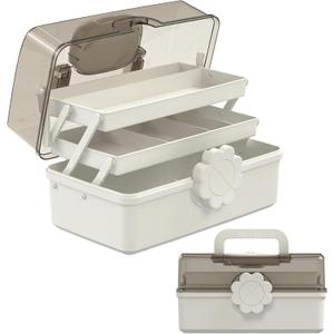 Covetree Hair Accessories Organizer with Handle, Lockable Three-Layer Multipurpose Art Supplies Storage Box and Plastic Jewelry Box, Sewing Organizer (White)