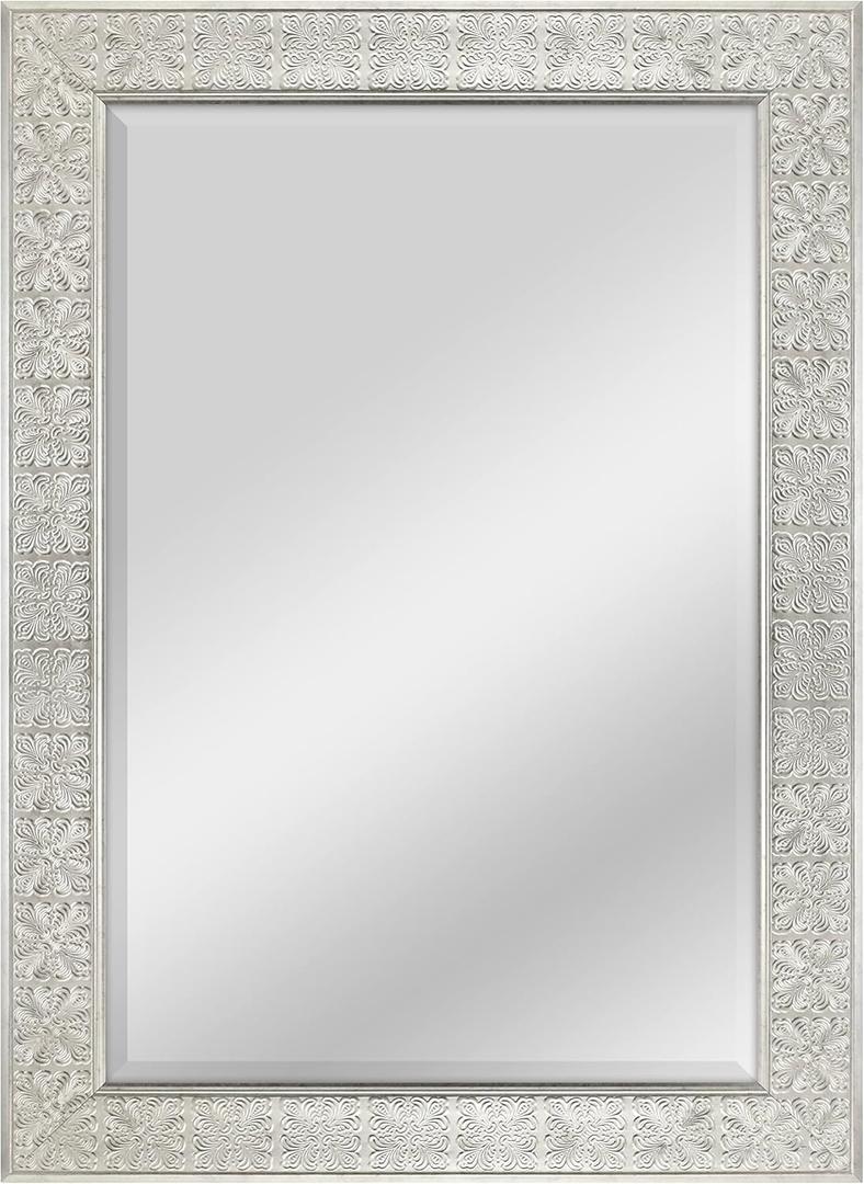 Rattan Trim Wall Mirror, 18' x1.25' x 23.75' , White