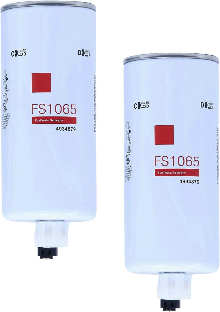 2 Pack of FS1065 Water Separator Fuel Filter (10 micron) Replaces 4934879, 4070801, FS1003, P551103, FS19596, BF1293-SPS, BF1378-SPS, 33406, 33604, 33965, 3406889 Fits Freightliner Kenworth Peterbilt