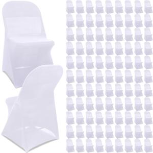 Newwiee Spandex Stretch Folding Chair Covers Bulk Fitted Universal Chair Protector Pack Removable Washable for Wedding Party Dining Banquet Event(White,100 Pcs)