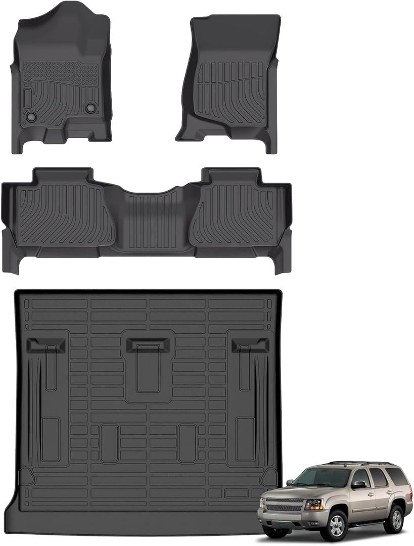 Hutisya-Floor Mats & Cargo Liner Set Fit for Chevy Tahoe/GMC Yukon(Not XL)/Cadillac Escalade 2007-2014 All Weather Protection Anti-Slip & Durable TPE Full Set Liners Automotive Accessories