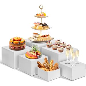 Redants 6 PCS Buffet Risers, Large Food Risers for Buffet Table, Food Display Risers for Party, White Acrylic Boxes Dessert Table Display Set, Risers Display Stands (Size 10" 9" 8" 7" 6" 5", White)