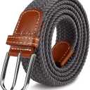2 x Multicolored Woven Stretch Belt for Men and Women, Braided Elastic Golf Belts Jeans Casual Pants Sport Belt (Gray)